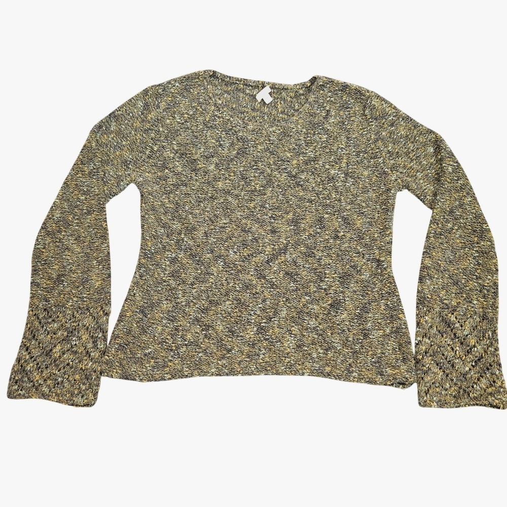 J.Jill Sweater Textured Knit Pullover Medium Bell Sleeve Soft Olive Easy Coastal